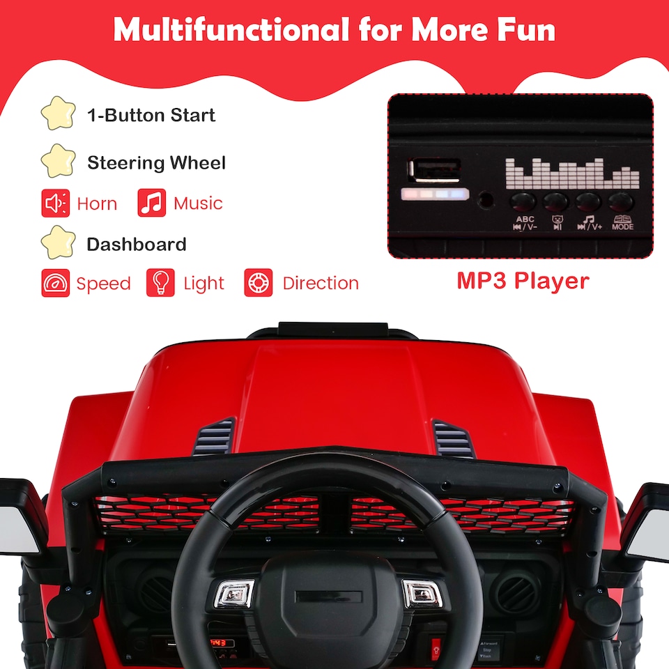 image 1 of COSTWAY 12V Battery Powered Kids Ride On Truck Red