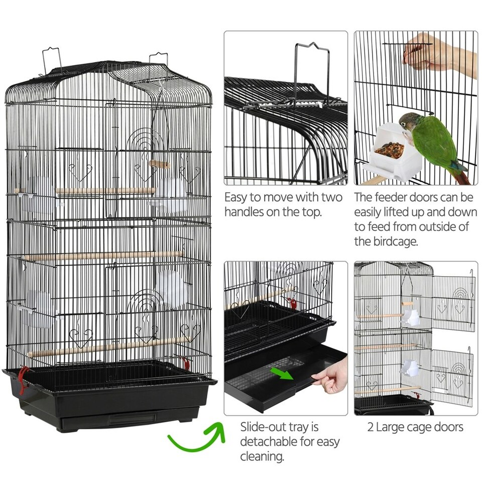 image 1 of Yaheetech 104.5 cm Tall Open Top Metal Birdcage Parrot Cage Black