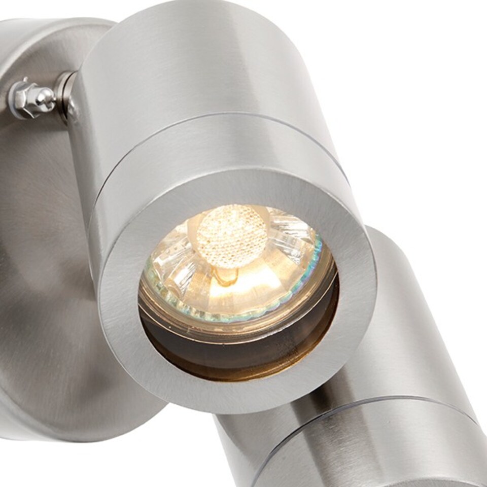 image 1 of Palin 2 Light Outdoor Spotlight Brushed Stainless Steel, Glass IP44, GU10