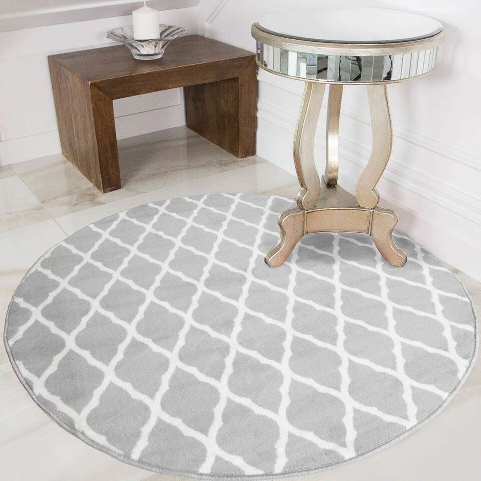 image 1 of KUKOON Grey White Classic Trellis Living Area Rug 60cm x 110cm