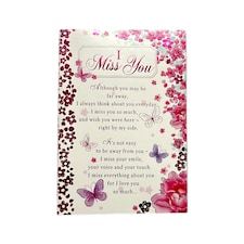 I Miss You Pink Floral Design Open Greeting Card