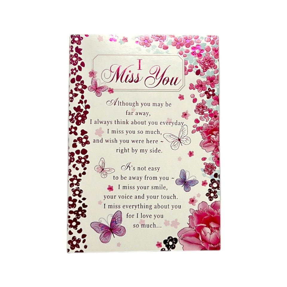 image 1 of I Miss You Pink Floral Design Open Greeting Card