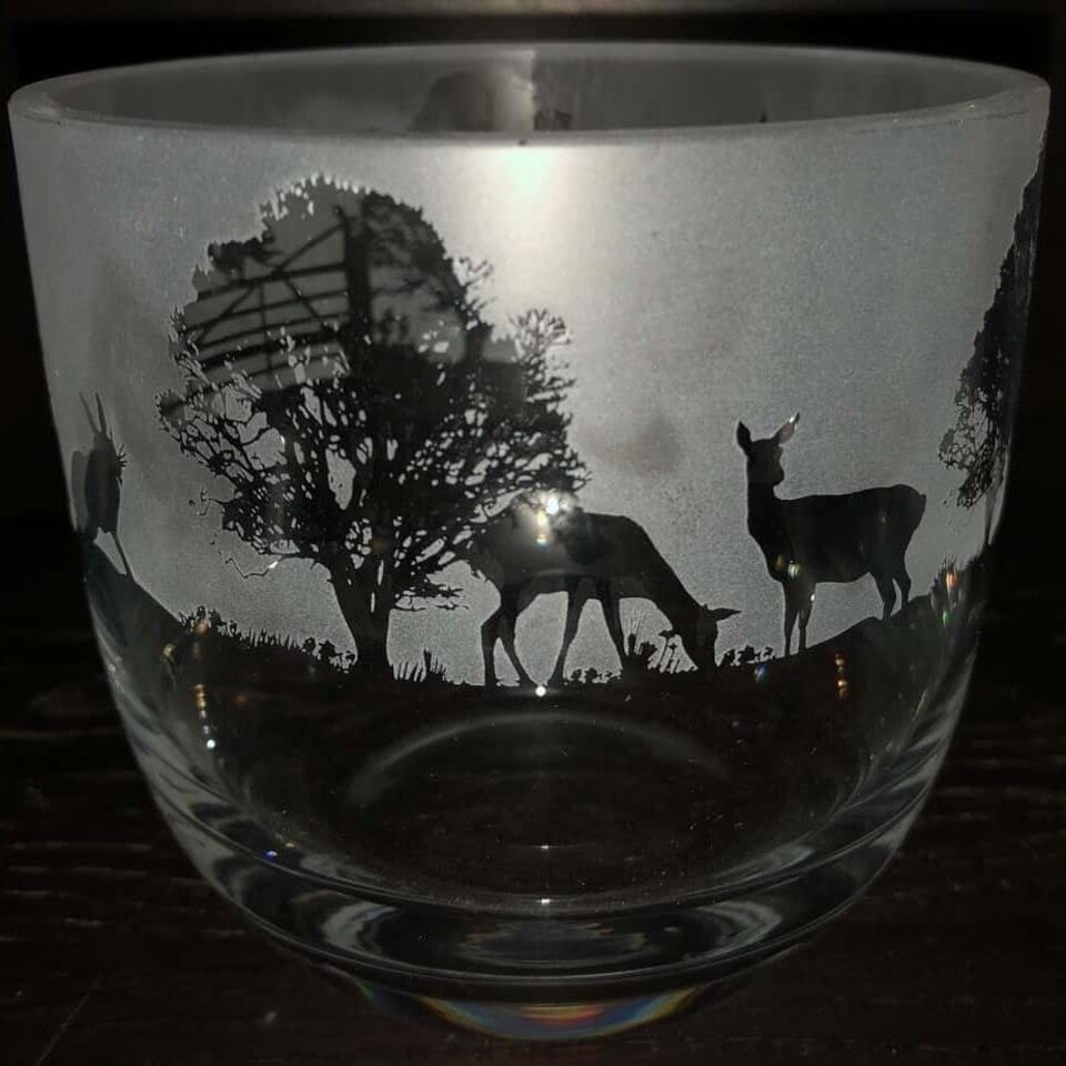 Animo Glass Candle Holder Engraved Pot Woodland