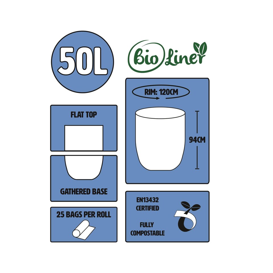 image 1 of BioLiner 80 Litre Compostable Bags for Swing Bins & Dustbins - 2 Rolls