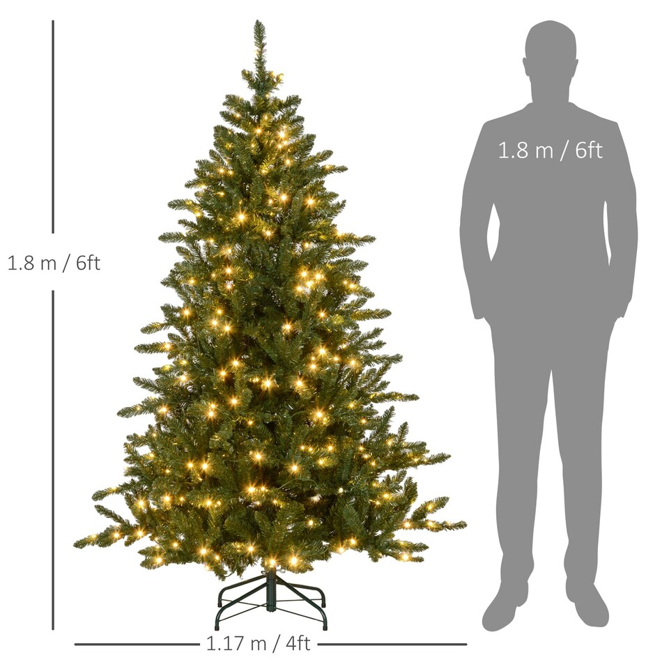 image 1 of HOMCOM 6ft Artificial Christmas Tree with Warm White LED Light, Metal Base