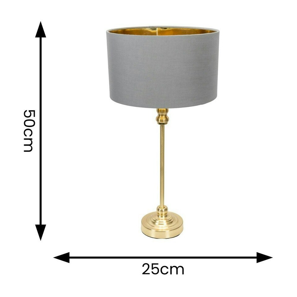 image 1 of ValueLights Maggie Gold Candlestick Table Lamp with Grey with Gold Inner Lamp Shade Gold