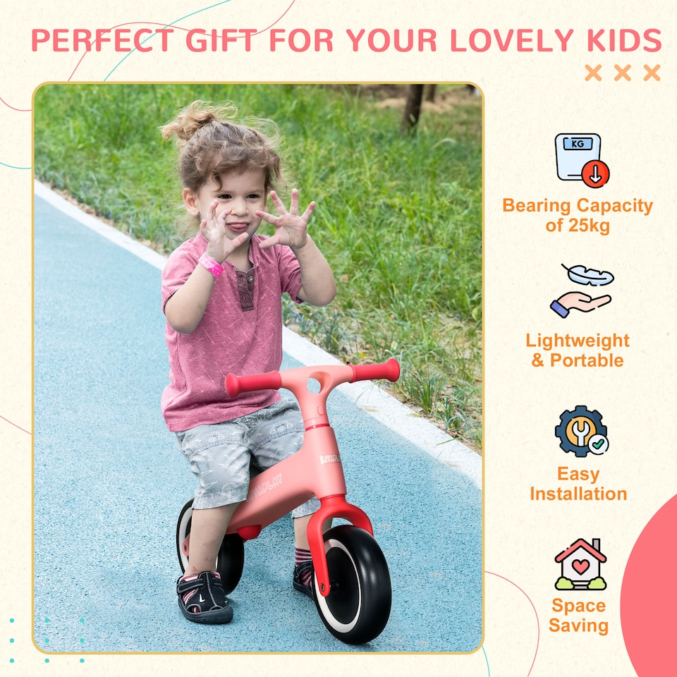 image 1 of AIYAPLAY Baby Balance Bike Children Bike Without Pedals with Adjustable Seat, for Toddlers, Ages 1.5-3 Years up to 25kg - Pink