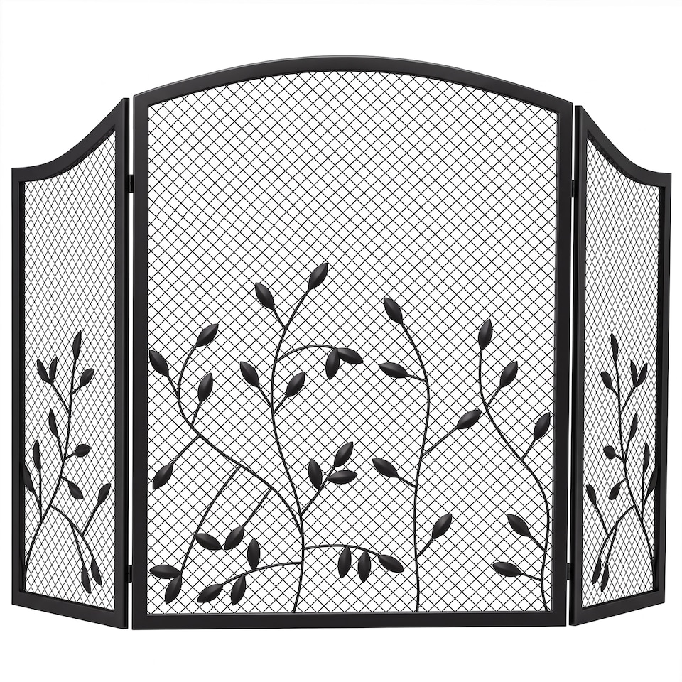 image 1 of HOMCOM 3-Panel Folding Fireplace Screen for Protection, Black
