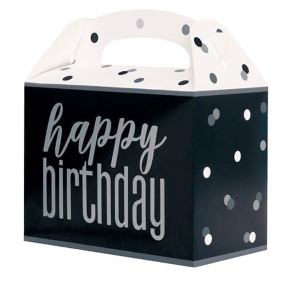 Black Glitz Happy Birthday Paper Party Box - Pack of 6