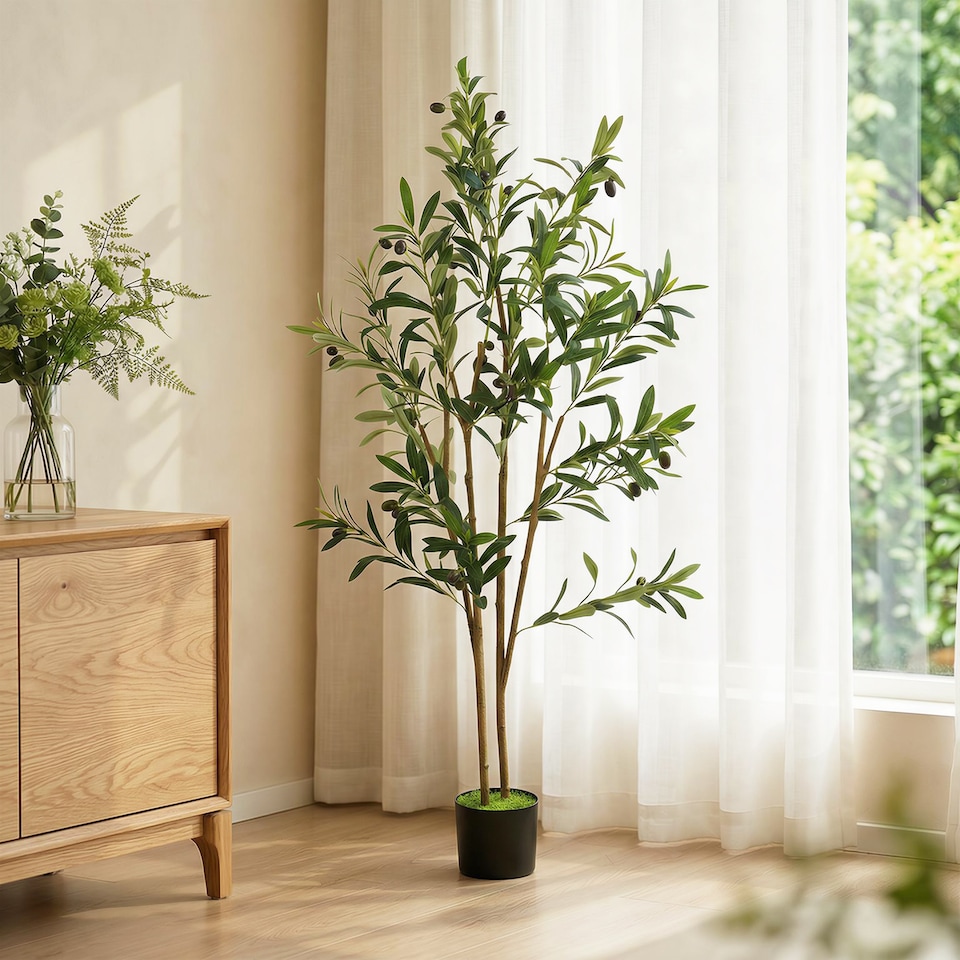 image 1 of HOMCOM 120 cm Decorative Artificial Plant, Silk Olive Tree with 303 Leaves