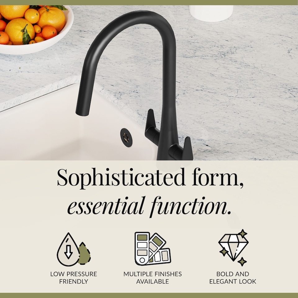 image 1 of Balterley Situla Kitchen Mono Mixer Tap with Dual Lever Handles, Curved Swivel Spout | Black | Matt Black | 1