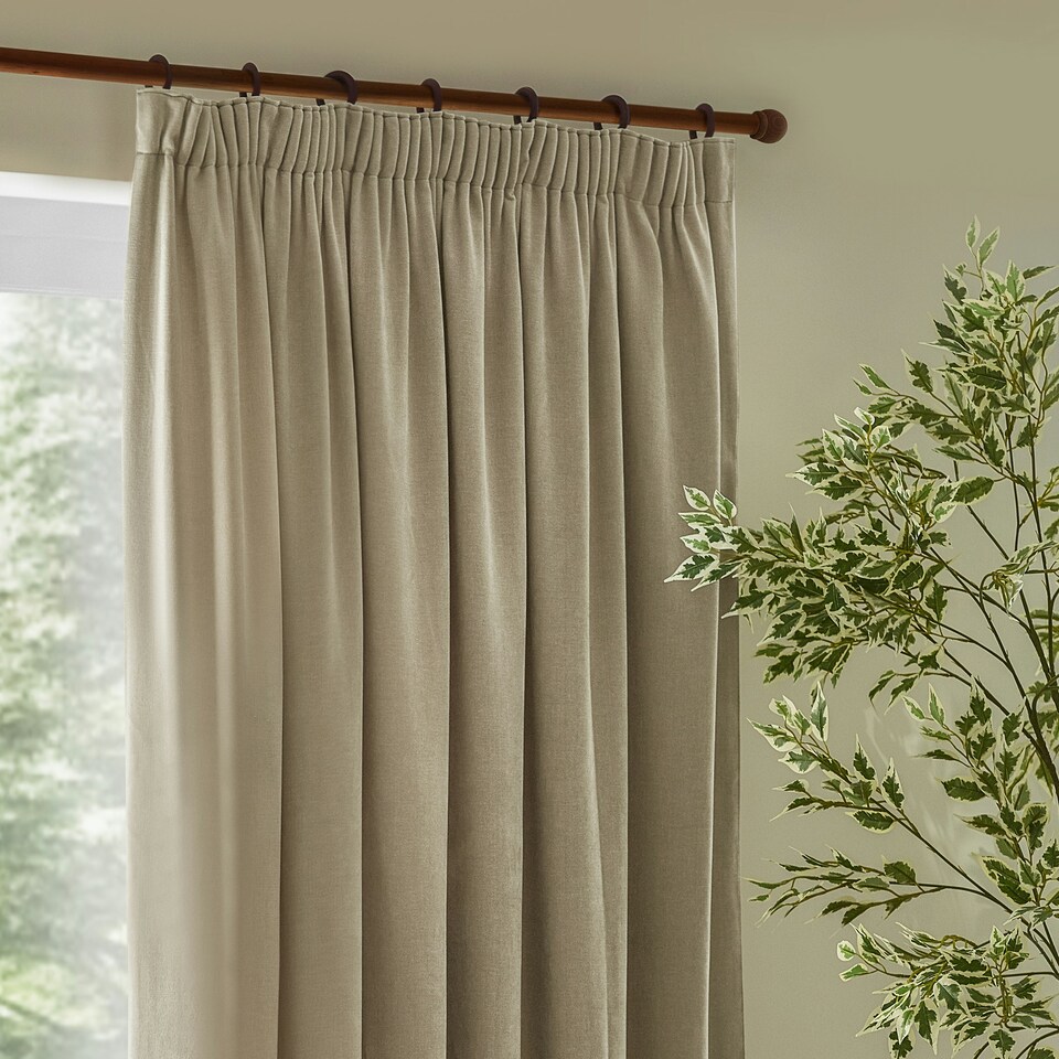 image 1 of Yard Heavy Chenille Velvet Room Darkening Pencil Pleat Curtains | Cream