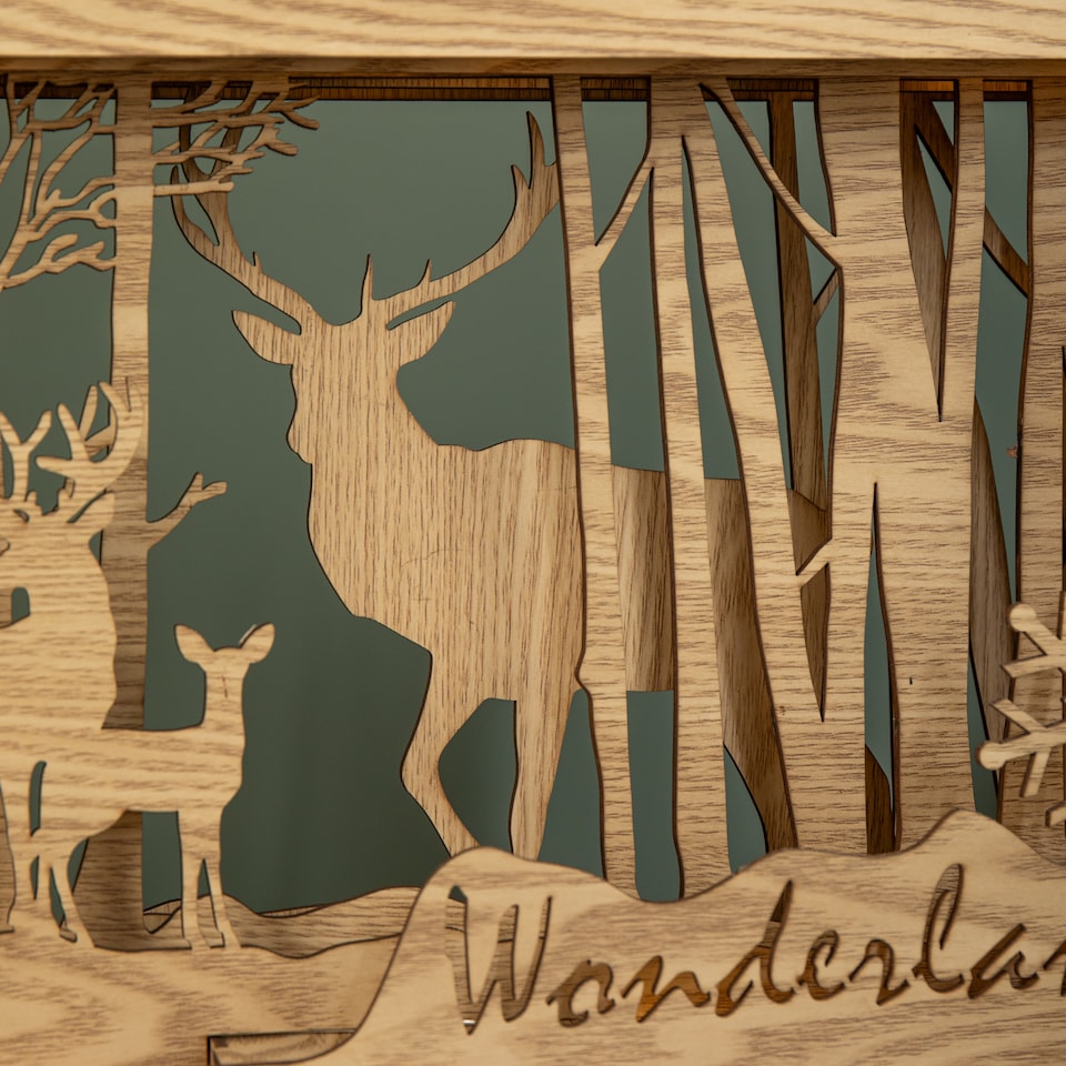 image 1 of 37cm Battery Operated Light up Wooden Christmas Reindeer Scene with Warm White LEDs