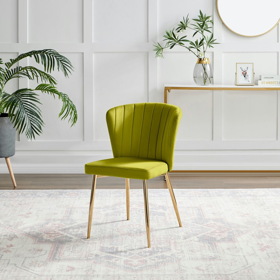 image 1 of Furniturebox Danica Dining Chair Green Velvet Gold Legs x 2