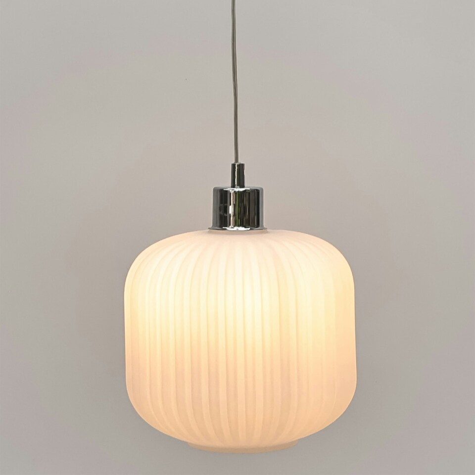 image 1 of Bento - White Ribbed Glass Easy Fit Pendant Shade White