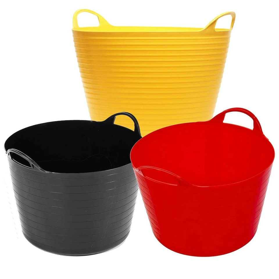 image 1 of Set Of 6 Assorted Coloured 40L Flexible Strong Plastic Tubs Ideal For Storage, Home & DIY Use