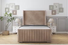 Sloomy Marlborough Mink Naples Bed Frame With Mattress With 50" Upholstered Wingback Headboard 5' King