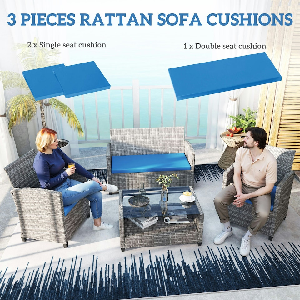 image 1 of Outsunny 3PCs Rattan Garden Seat Cushions Pads for Patio Furniture Green | Green