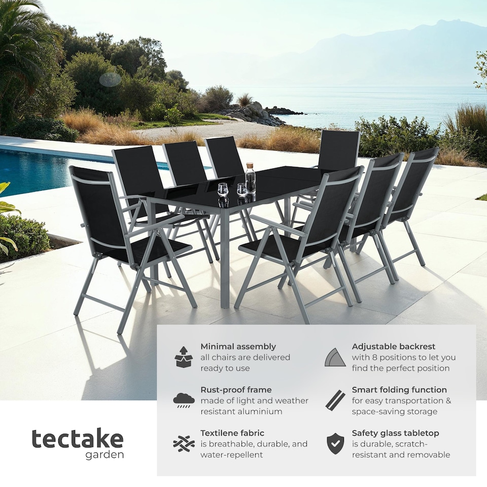 image 1 of Garden Table and Chairs Pompeii - for 8 people, aluminium frame, adjustable backrests | Grey | anthracite | 189 x 90 x 72,70 cm | 1