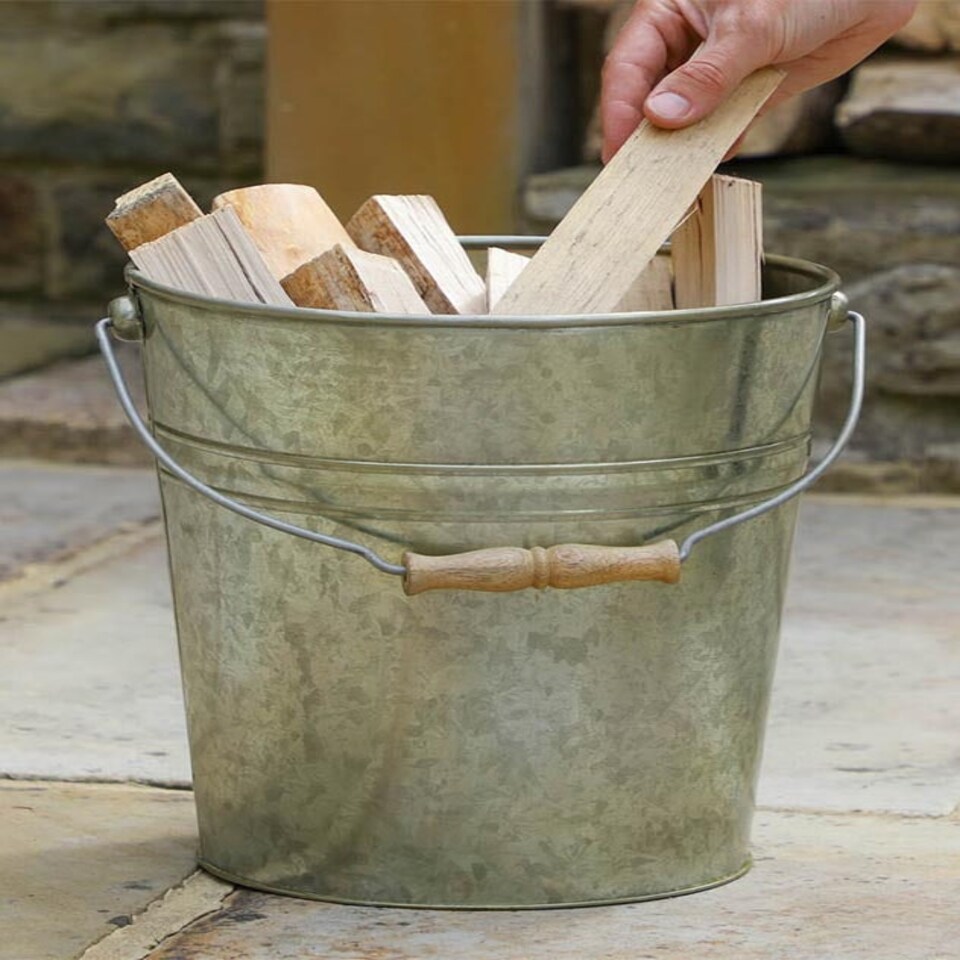 image 1 of Zinc Kindling Bucket Silver