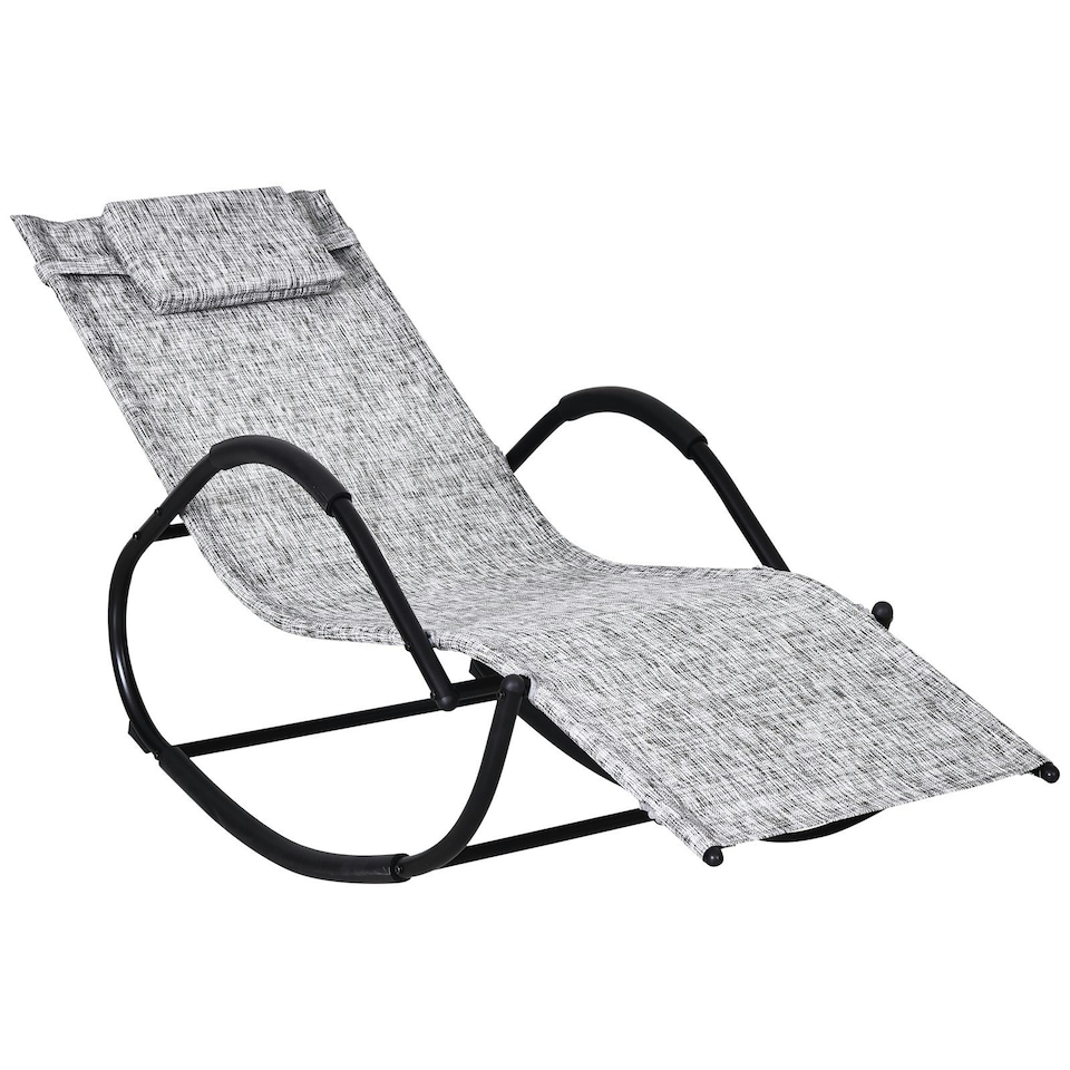 image 1 of Outsunny Patio Rocking Lounge Chair Zero Gravity Chaise w/ Padded Pillow Grey