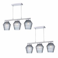 First Choice Lighting Set of 2 Fraser Smoked Textured Glass 3 Light Pendant Bars Chrome | Clear