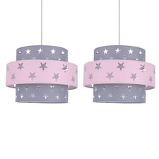 Pair of Pink and Grey Star Two Tier Light Shades | Grey | Pink | Large | 2