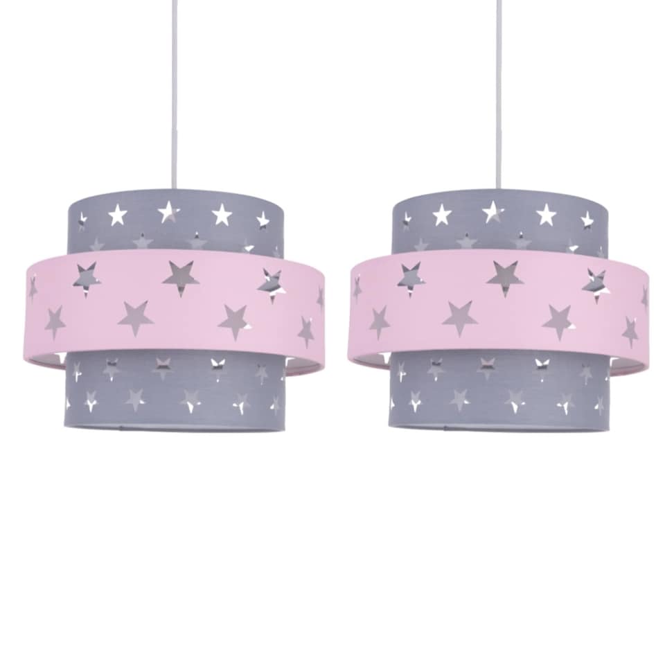 image 1 of Pair of Pink and Grey Star Two Tier Light Shades | Grey | Pink | Large | 2