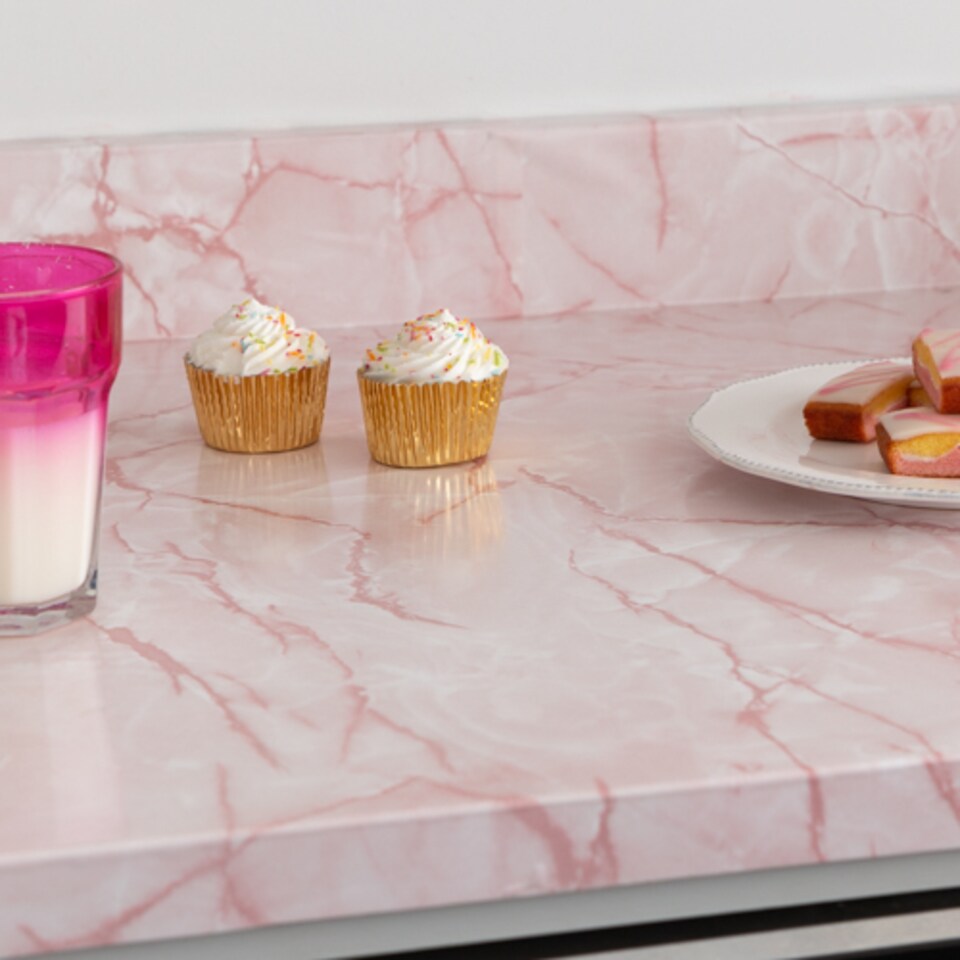 image 1 of Sticky Back Plastic Marble Pink Kitchen Self-adhesive Vinyl Wrap for Cupboards, Doors and Worktops 67.5cm x 2m (7 rolls) - d-c-fix