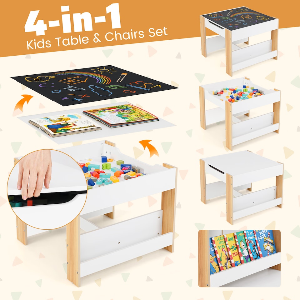 image 1 of COSTWAY 4-in-1 Kids Table and Chair Set Yellow