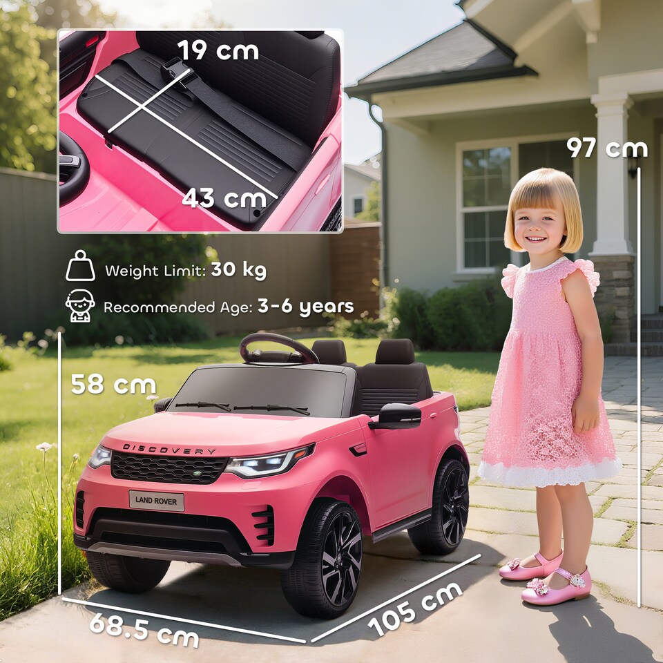 image 1 of AIYAPLAY Land Rover Discovery Licensed 12V Electric Car for Kids, Ride on SUV with Remote Control, 4 Wheel Suspension System, Slow Start, LED Lights, Music, for 3-6 Years Old | Pink