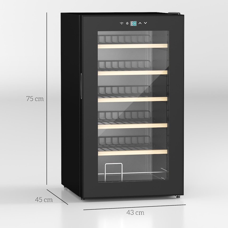 image 1 of HOMCOM 24 Bottle Wine Fridge, 65 Litre Capacity, 43cm Freestanding Wine Cooler Fridge with Glass Door, LED Light, Digital Touch Screen, Temperature Control, Black