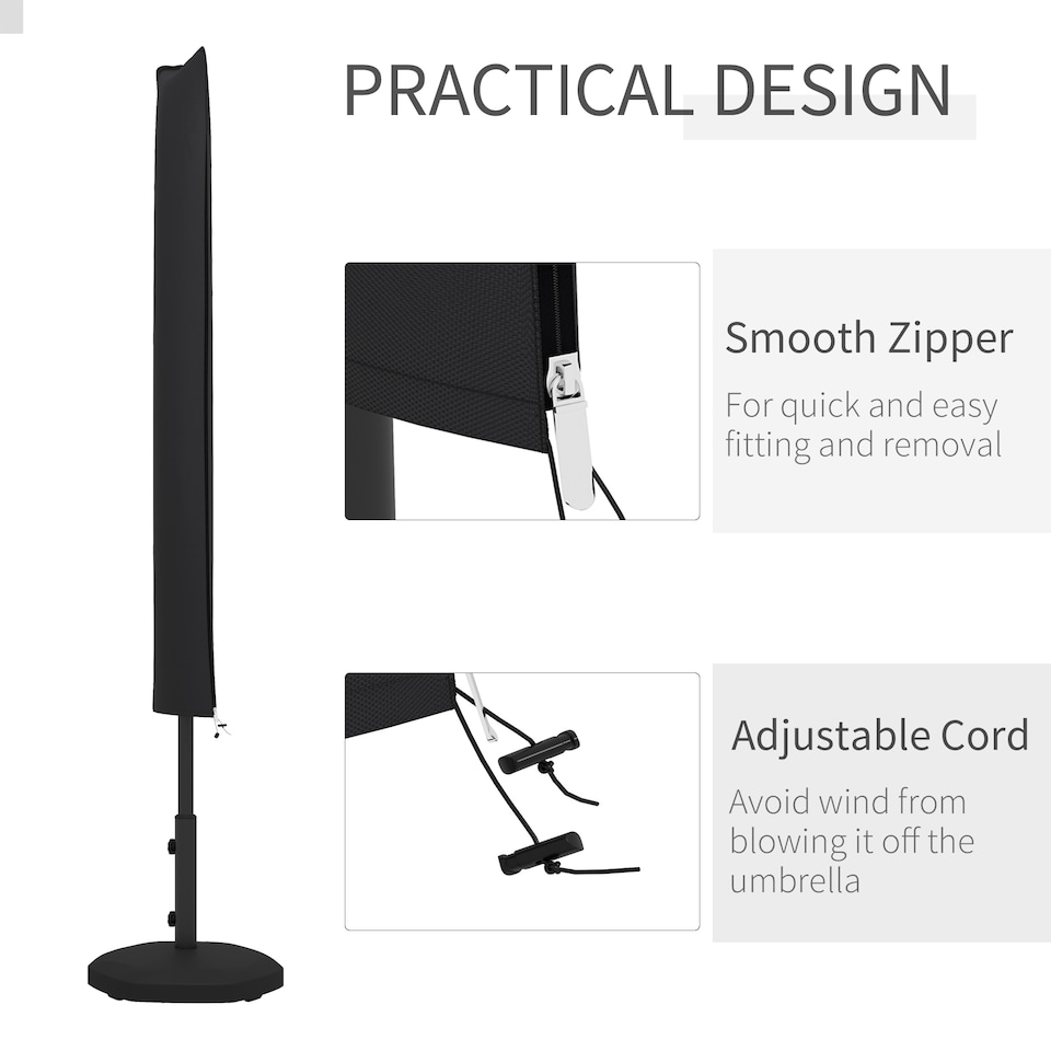 image 1 of Outsunny Parasol Cover, Patio Cantilever Cover, Banana Umbrella Cover, Black