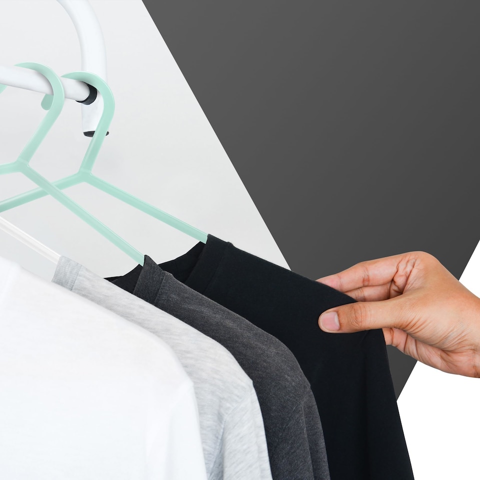image 1 of Keplin Adult Plastic Coat Hangers Strong Slim Space Saving with Trouser Bar and Hooks