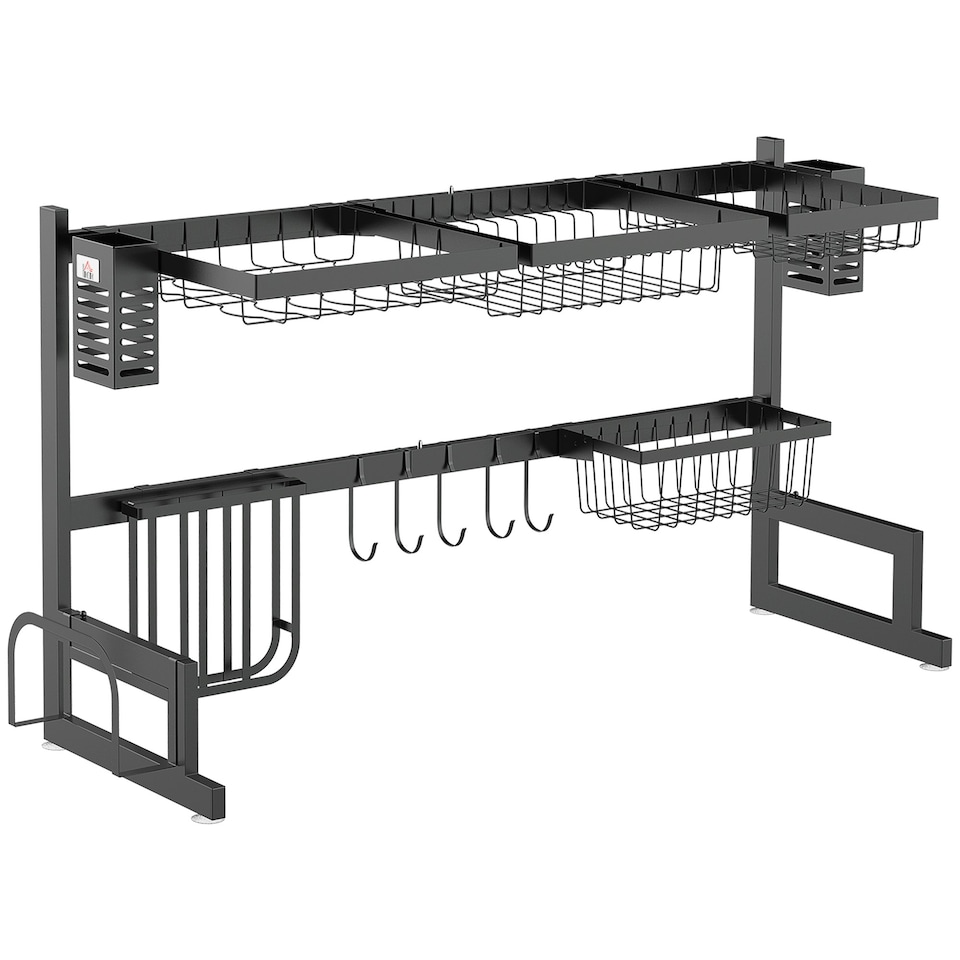 image 1 of HOMCOM Over The Sink Dish Drainer Rack, 2-Tier Dish Rack for Kitchen, Black