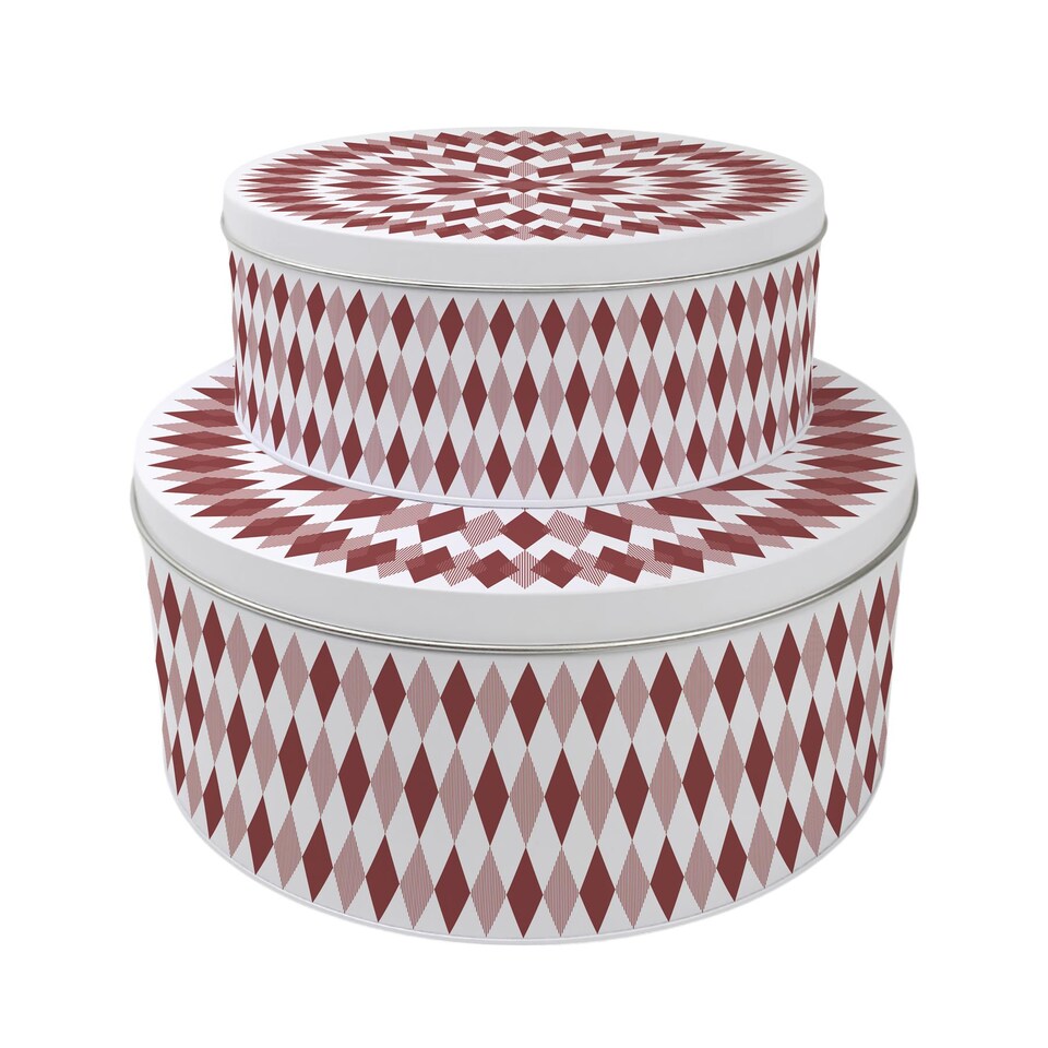 image 1 of Red Argyle Pattern Round Cake Tin Set