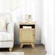 image 7 of HOMCOM Nightstand, Rattan Bedside Table w/ Cabinet, Shelf, Natural