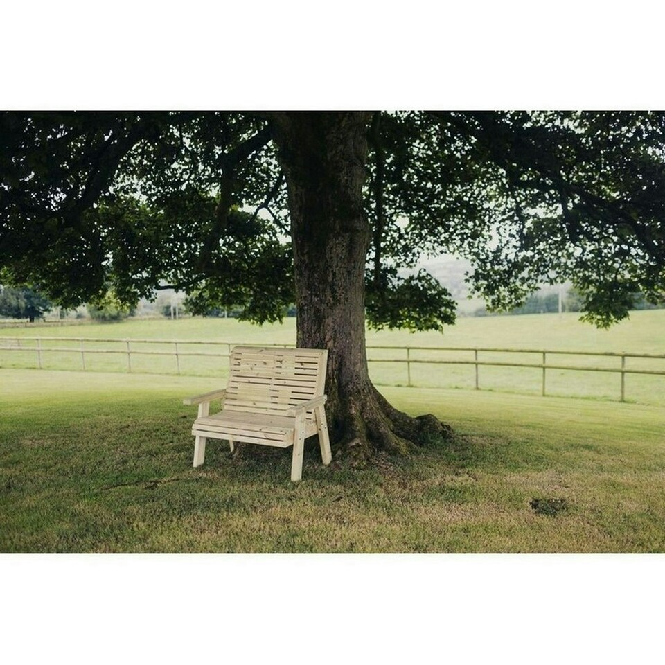image 1 of Ergonomical 2 Seater Bench, Wooden Furniture - L75 x W120 x H105 cm - Partially Assembled - Set of Waterproof Cushions Included Brown