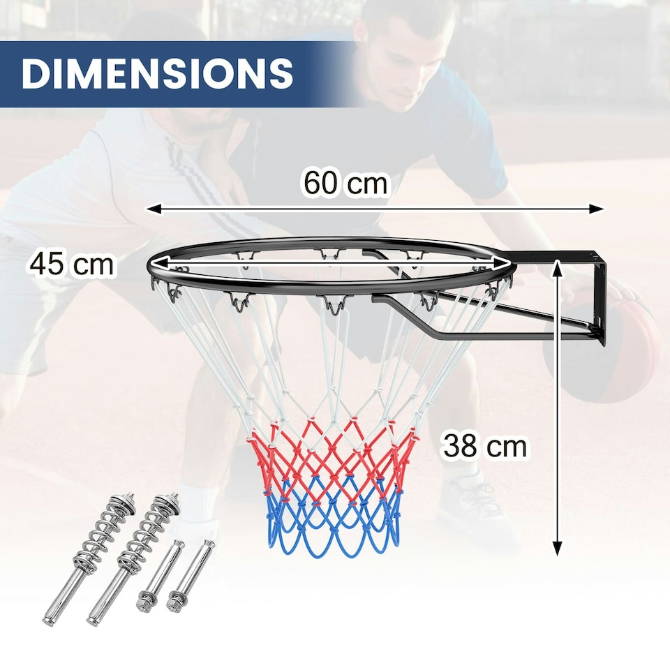 image 1 of COSTWAY Wall Mounted Basketball Rim Goal Replacement Black Black | Standard