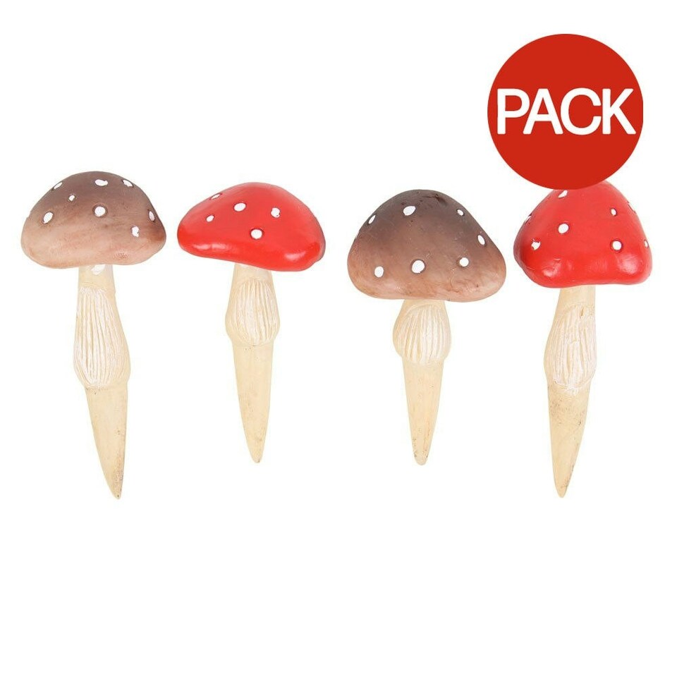 Something Different Plant Pot Pals Mushroom Garden Ornament (Pack of 4) - Red/Brown - One Size