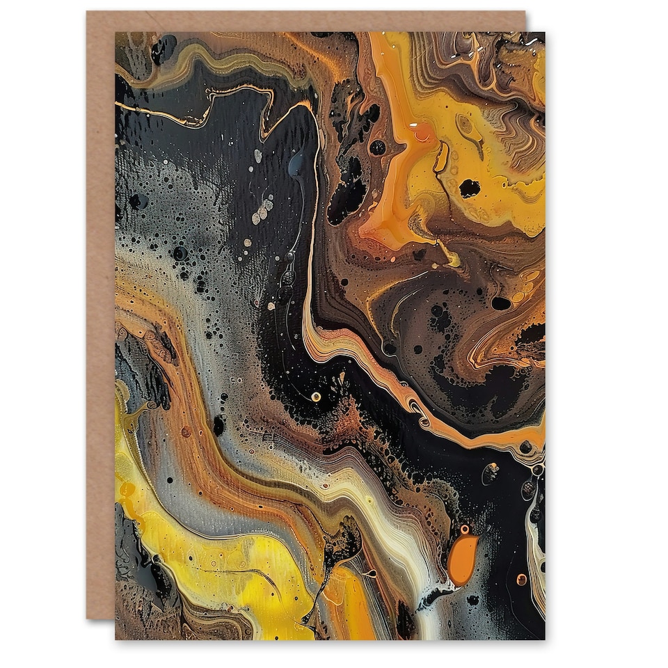 image 1 of Liquid Paint Gold Orange Grey Abstract Him Her Birthday Card