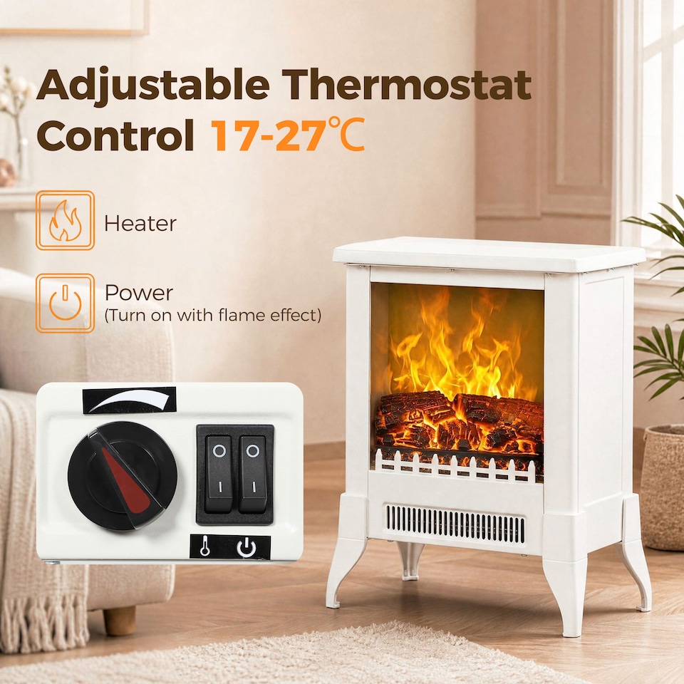 image 1 of HOMCOM Electric Fireplace Stove, Freestanding Fireplace Heater W/ Flame Effect