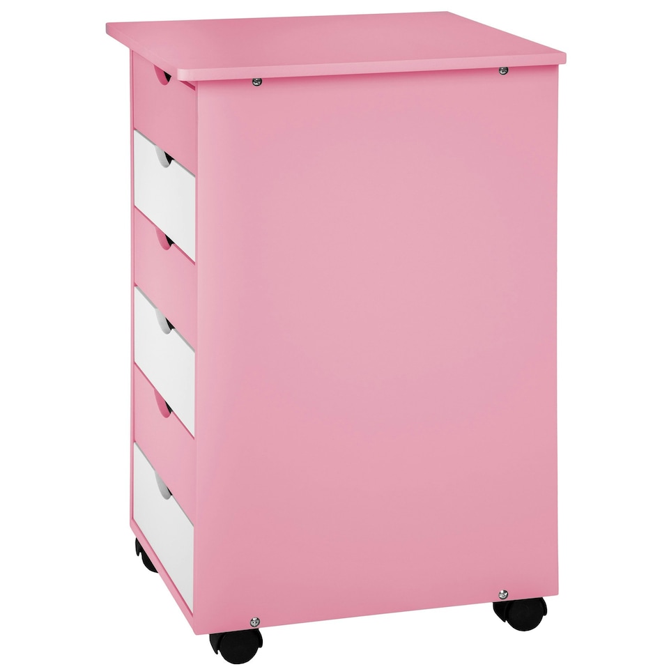 image 1 of Chest of Drawers - with 6 drawers, made of wood, with 4 wheels, 36 x 40 x 65 cm Pink