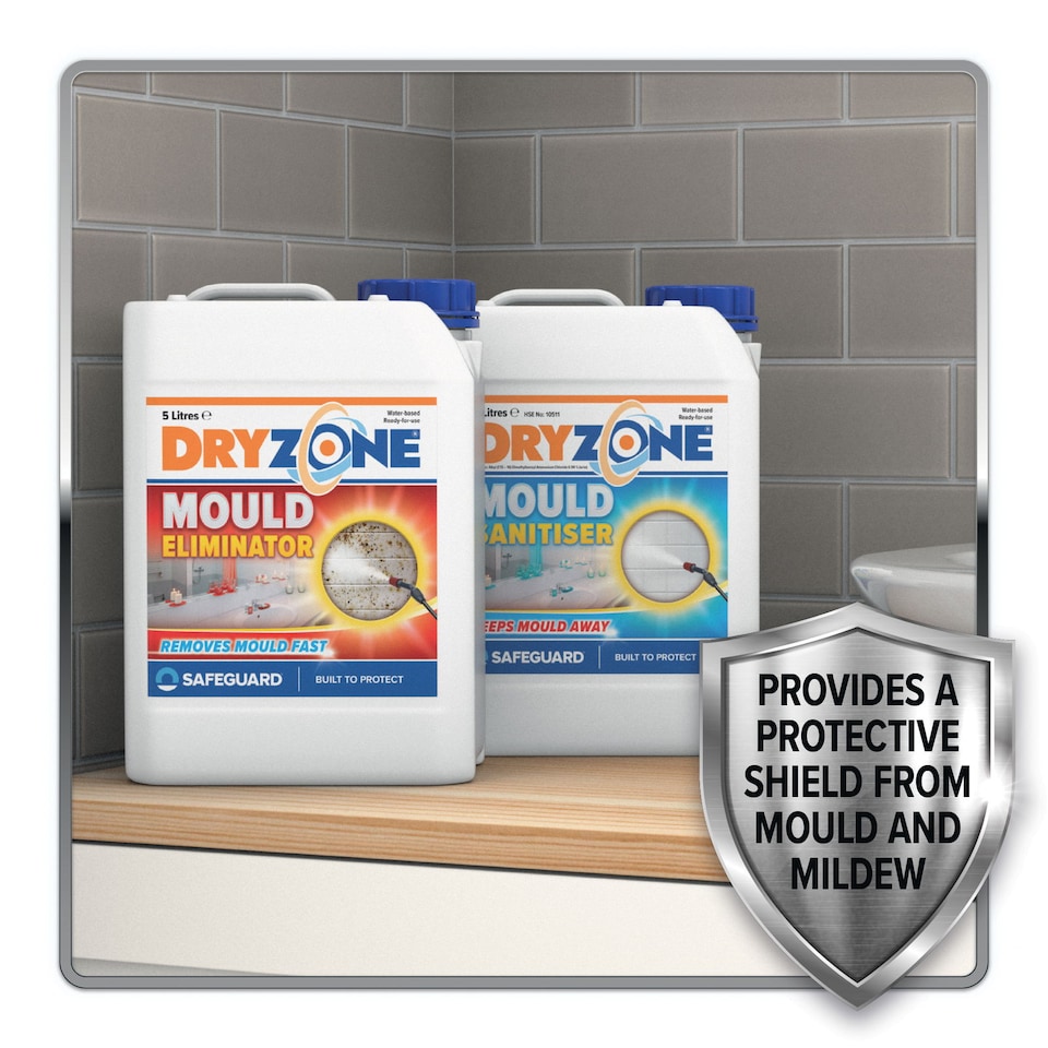 image 1 of Dryzone Mould Remover Prevention Kit - (2x5L & Sprayer) Black Mould & Mildew Remover on Wall, Bathroom, Kitchen, Ceilings, Shower