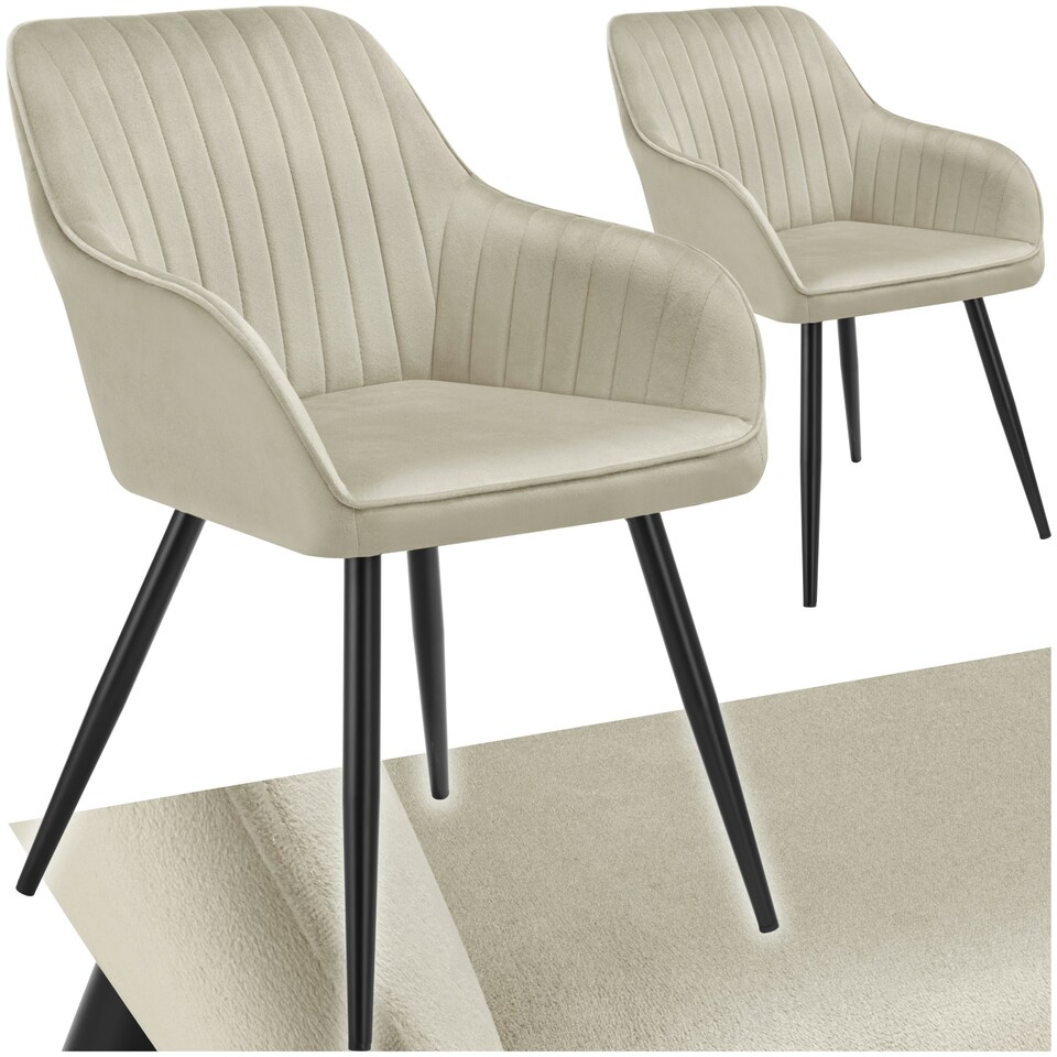 image 1 of Chair Marilyn - velvet look, quilted, continuous backrest, slim steel legs - Set of 2 Cream | Cream/Black