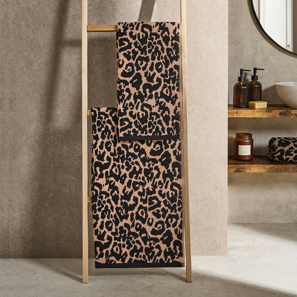image 1 of OHS 2 Pack Luxury 100% Cotton Leopard Jacquard Absorbent Quick Drying Hand Towel Cream | Natural | Hand towel