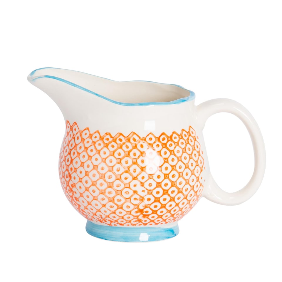 image 1 of Nicola Spring Hand-Printed Plant Pot with Saucer - 20.5cm - Blue | Blue | Blue / Orange