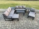 image 1 of Fimous Aluminium 8 Pieces Garden Furniture Set with Cushions 9 Seater Outdoor Patio Lounge Sofa Set with Armchair 2 Big Footstools 2 Side Tables Dark Grey
