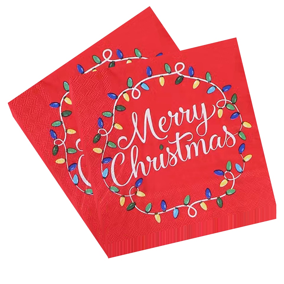 image 1 of 33 x 33cm Red 2 Ply Decorative Christmas Napkins - 20 Pack
