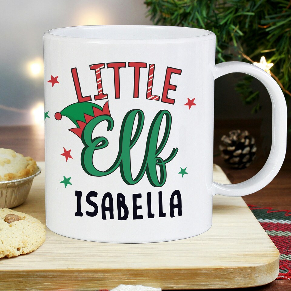image 1 of Personalised Little Elf Plastic Mug White